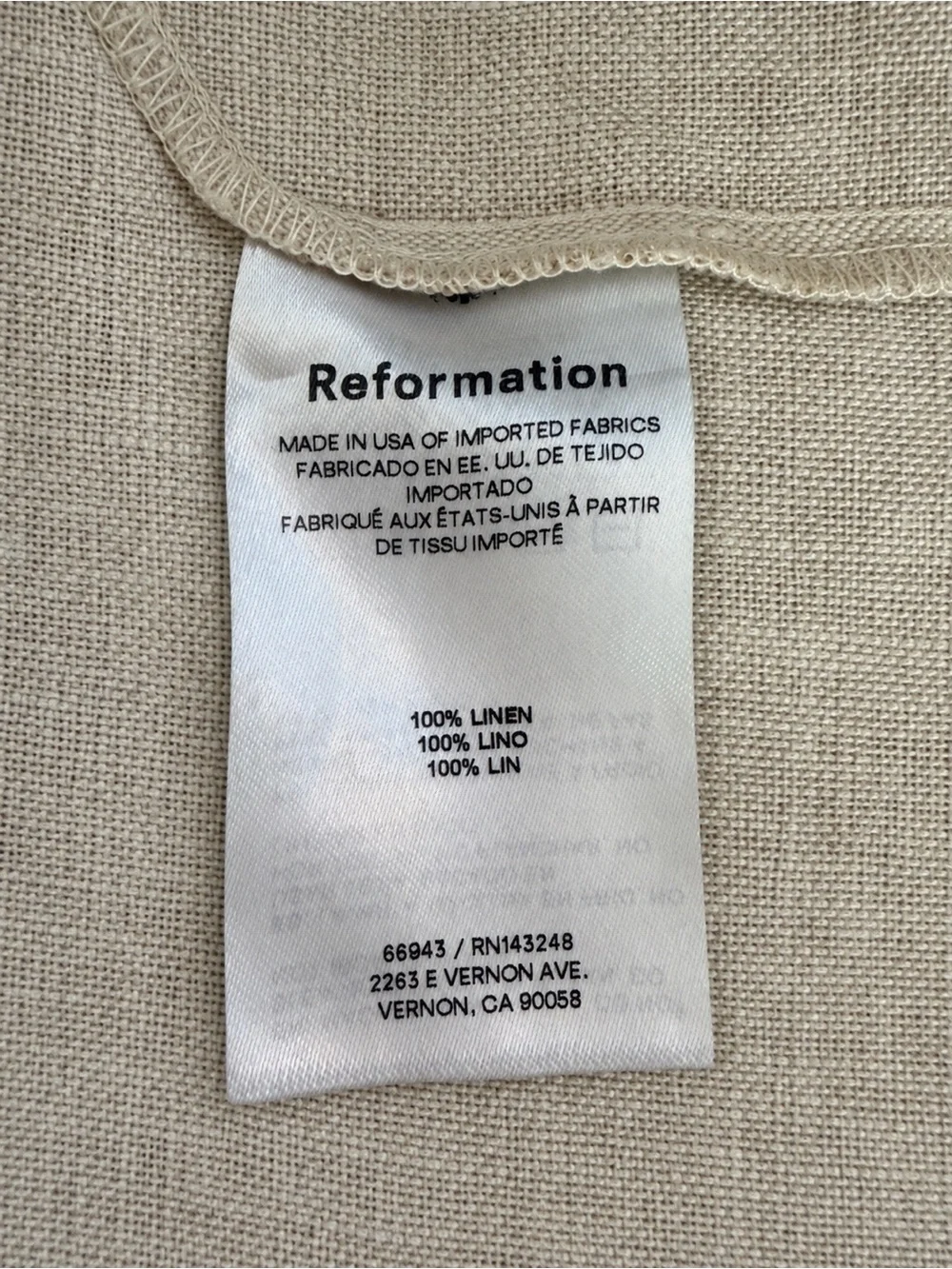 Reformation Linen Wide Leg Pants Beige Elastic Waist 100% Linen